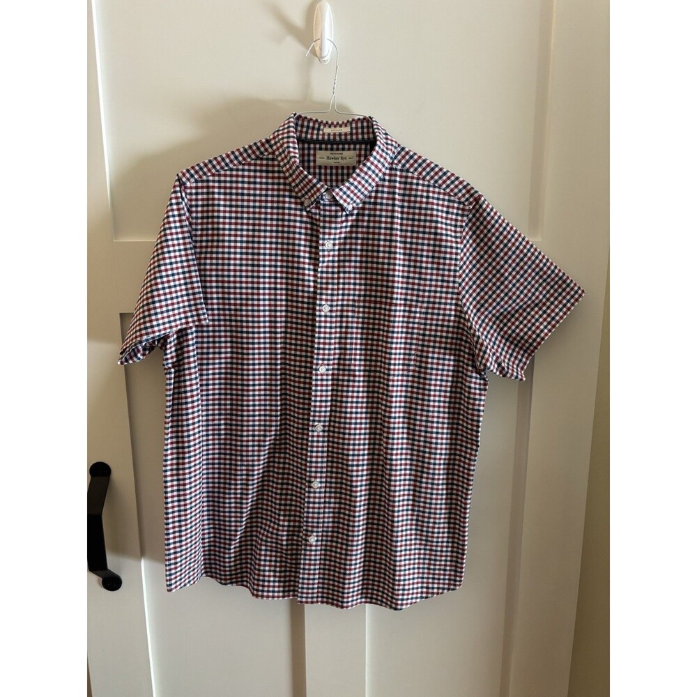 Hawker Rye Mens Large Stretch Oxford Shirt Red Blue Check Button Front Casual